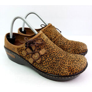 Born Millie Womens Size 11 Brown Leopard Leather Slip On Comfort Clog Shoes MHD1